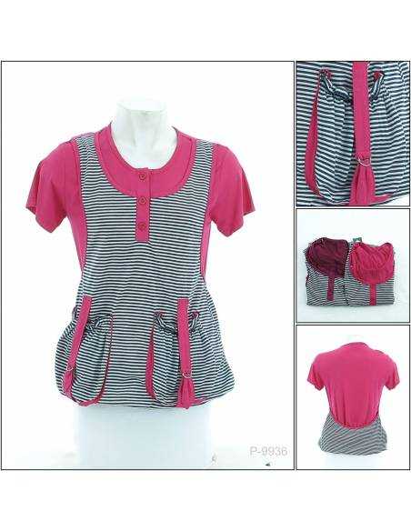 Kaos Cewek Bergaris Lengan Pendek Allzz Sense