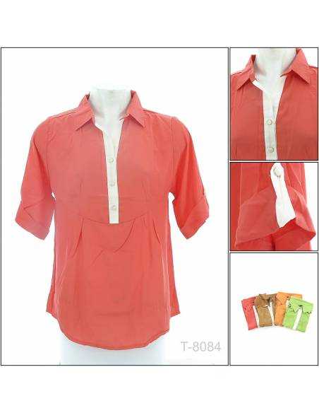 Atasan Cewek Berkerah Lengan Pendek Raspberry