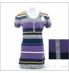 Kaos Cewek Bergaris Lengan Pendek Resf