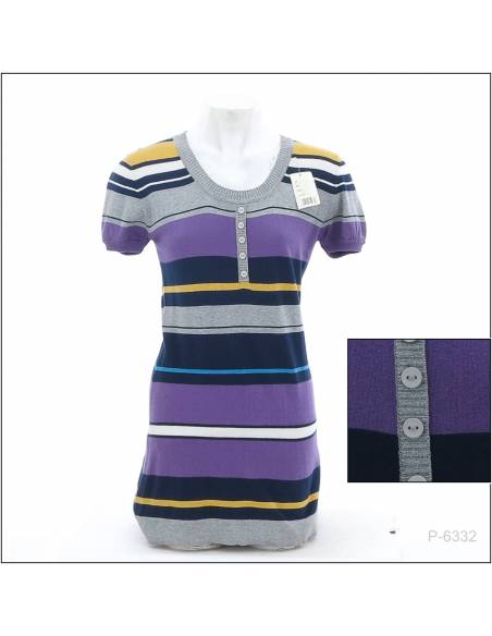 Kaos Cewek Bergaris Lengan Pendek Resf