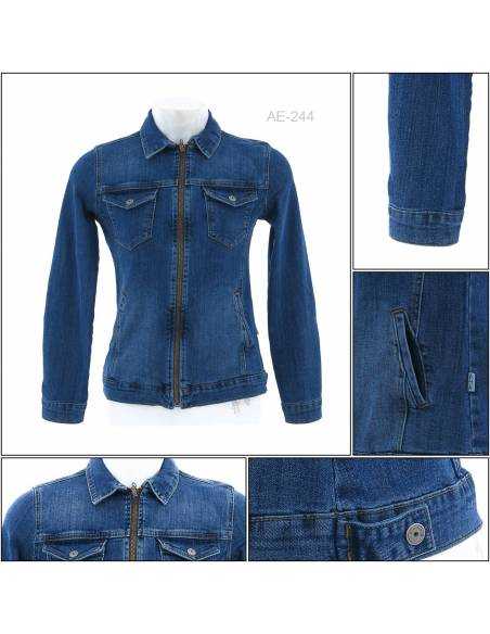 Jaket Jeans Biru Tua Cewek AHA Size M-L-XL