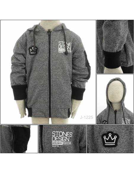 Jaket Hoodie Katun Anak Cowok Abu - Abu Stones S - L