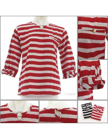 Atasan Blus Cewek Lengan 3/4 Salur Mikka All Size