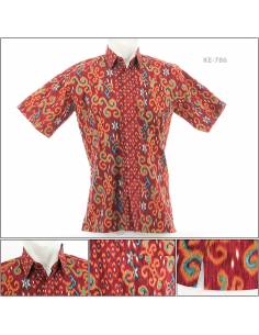 Kemeja Batik Cowok Regular Lengan Pendek Merah Hati Polo M-L