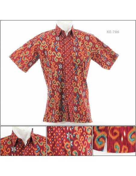 Kemeja Batik Cowok Regular Lengan Pendek Merah Hati Polo M-L