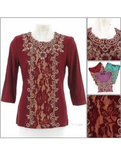 Kaos Korea Cewek Motif Brokat Lengan Pendek 3/4 Beauty