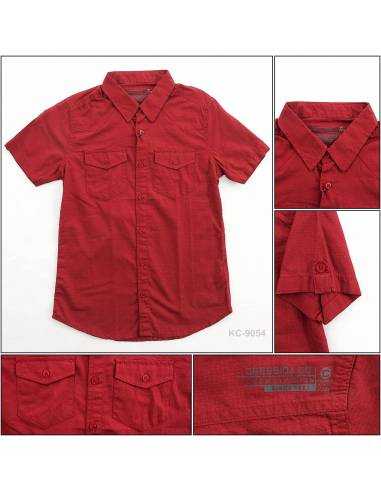 Kemeja Cowok Slim Fit Lengan Pendek Merah Cressida XS