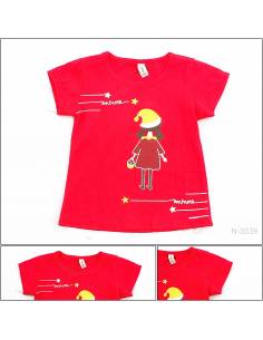 T-shirt/Atasan Anak Cewek Merah Lengan Pendek M-2XL