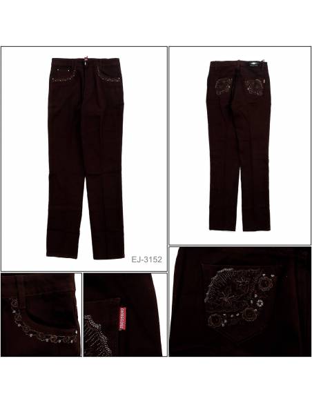 Celana Panjang Jeans Cewek Coklat Tua Chenggong L-4XL