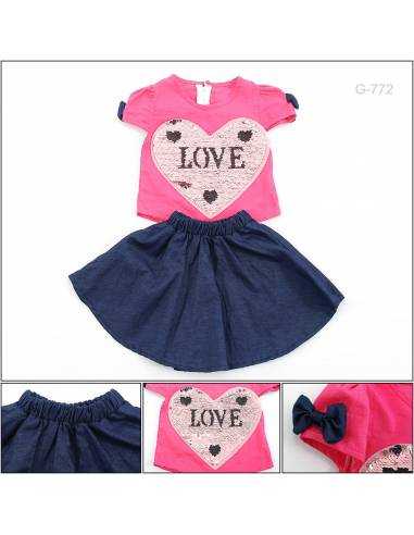 Setelan Anak Cewek/Chlidren Clothes Lengan Pendek Merah Muda Two Mix 5-6