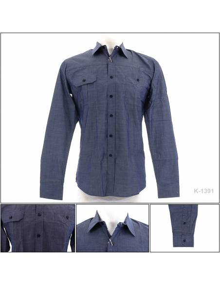 Kemeja Formal Cowok Slim Fit Lengan Panjang Biru Tua Asylum M-XL