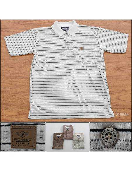 Kaos Kerah Cowok Salur Lengan Pendek Picasso M-L