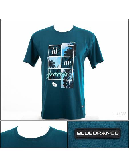 Kaos Oblong Cowok Lengan Pendek Blue Orange M-XL