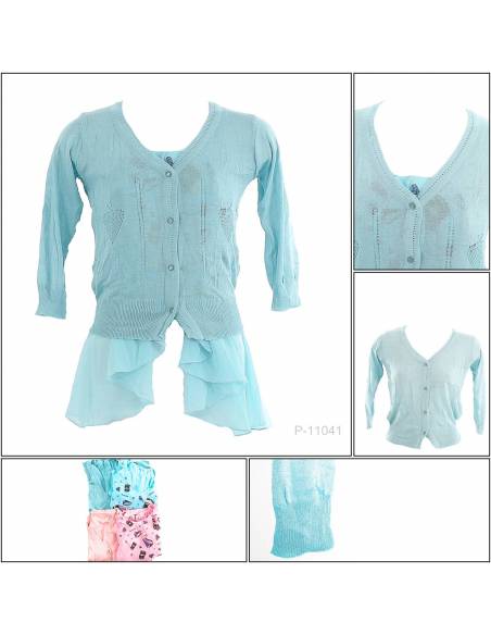 Atasan Kaos+Cardigan Cewek Lengan Panjang 7/8 Satine