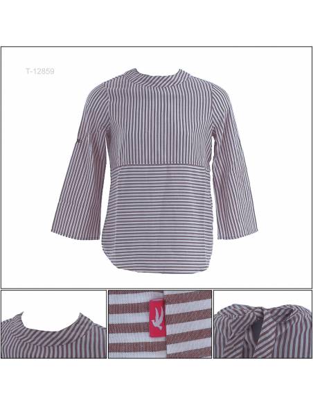 Atasan Blus Cewek Salur Lengan Panjang Cardinal S-2XL