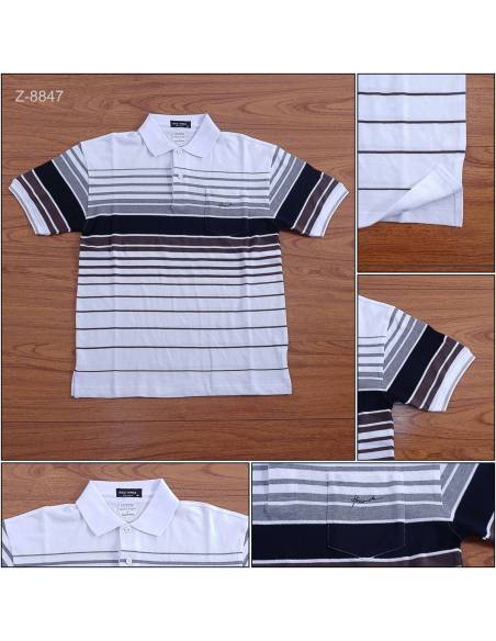 Kaos Kerah Cowok Garis Lengan Pendek Hassenda M-XL