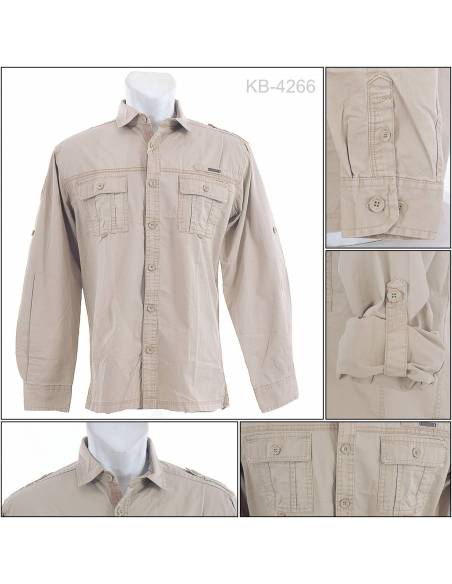 Kemeja Cowok Lengan Panjang Cream Redish Cardinal M-XL
