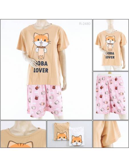 One set/Setelan Lengan Pendek Dan Celana Pendek Cewek Dewasa Oreenjy