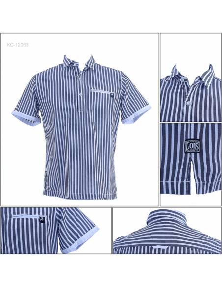 Kemeja Cowok Salur Lengan Pendek Reguler Lois M-XL