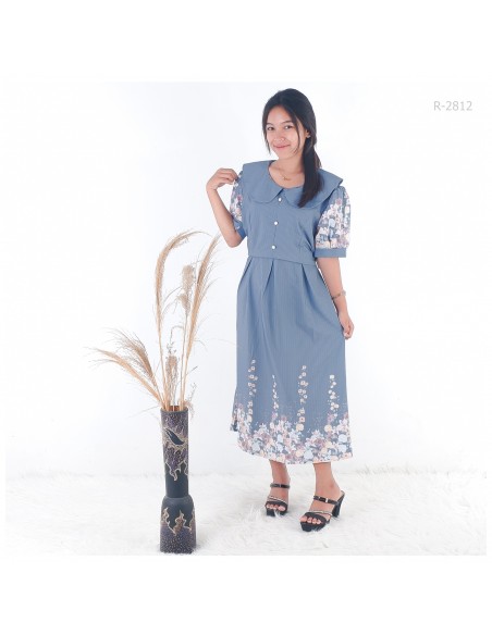 Dres Motif Garis/Bunga Lengan pendek Lufago All Size