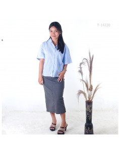 Atasan Cewek Lengan Pendek Motif Salur Saku Samping... 2