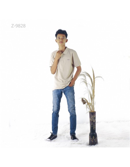 Kaos Kerah / Kaos Wangky Lengan Pendek Cowok Cream Picasso M-XL